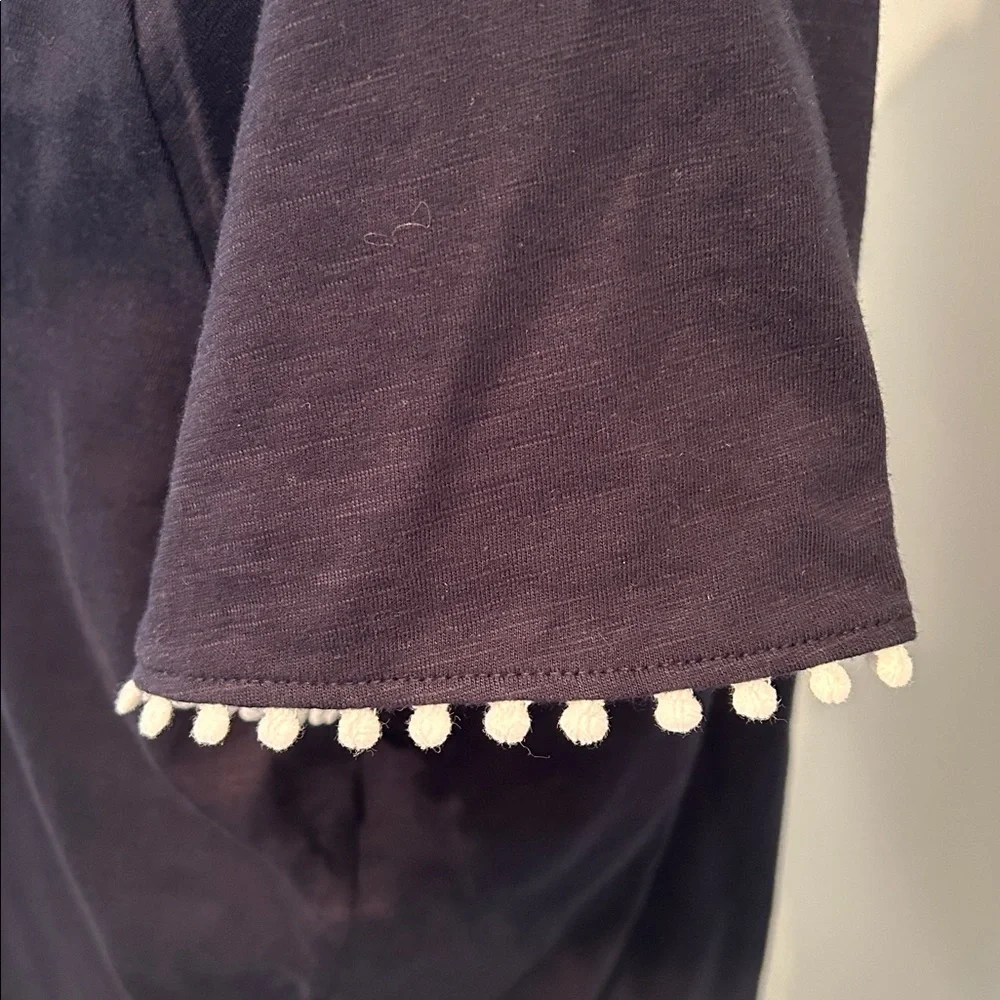 Tommy Hilfiger Navy Short Sleeve Tee with Pompom Trim L - Picture 3 of 4